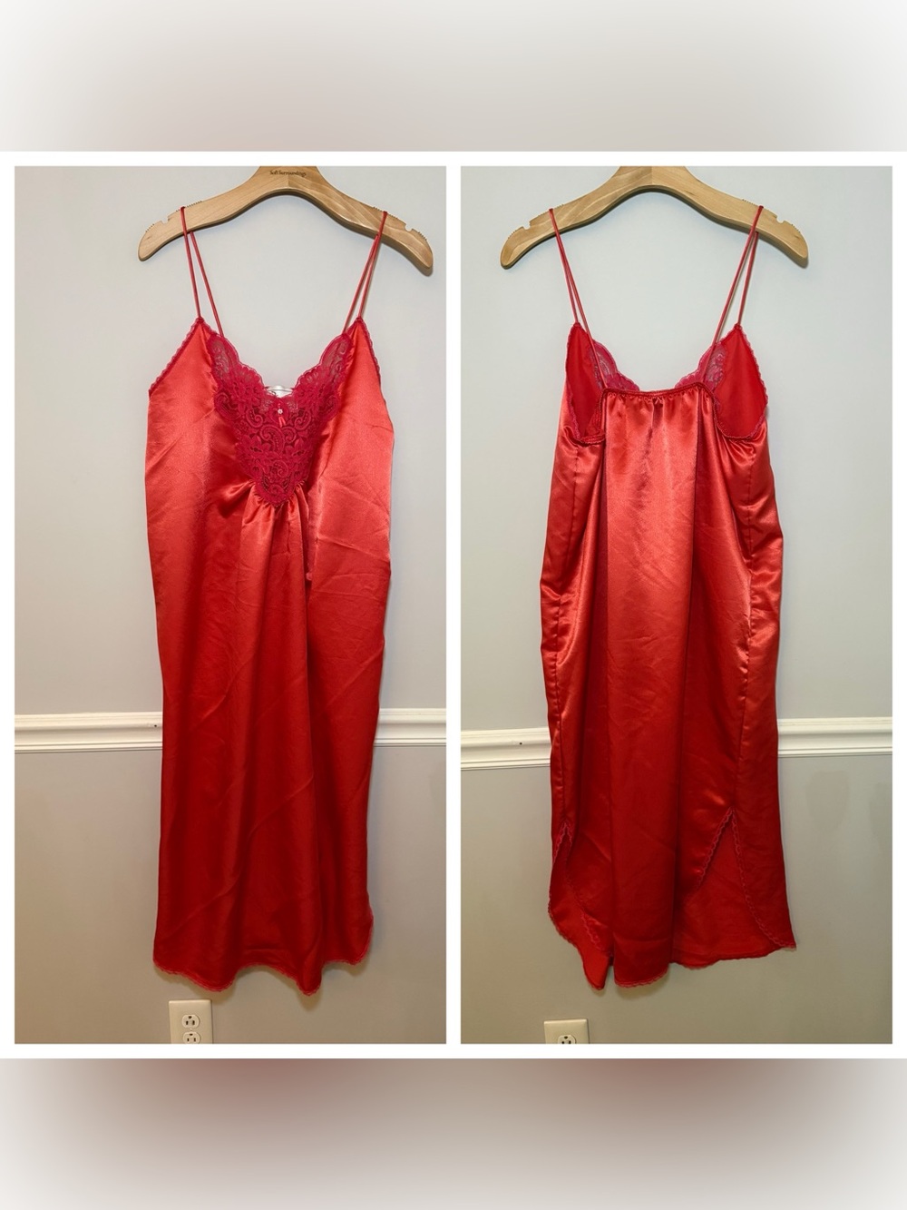 Vintage Faye red night gown dress Old Hollywood. L